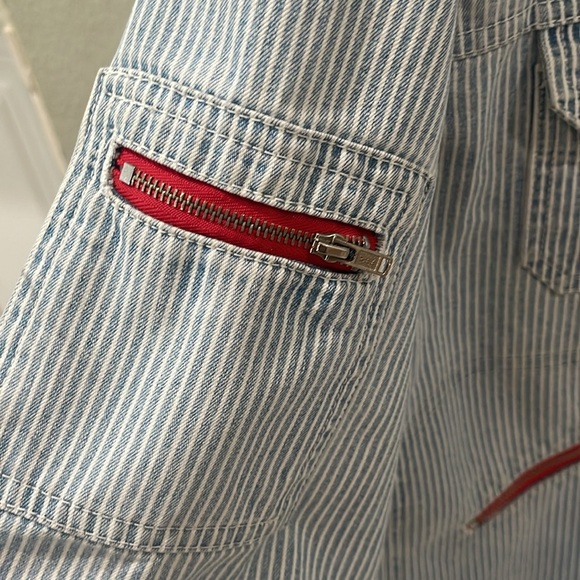 Vintage Venca striped pinstripes blue white red Jean denim jacket size xl - Picture 6 of 16